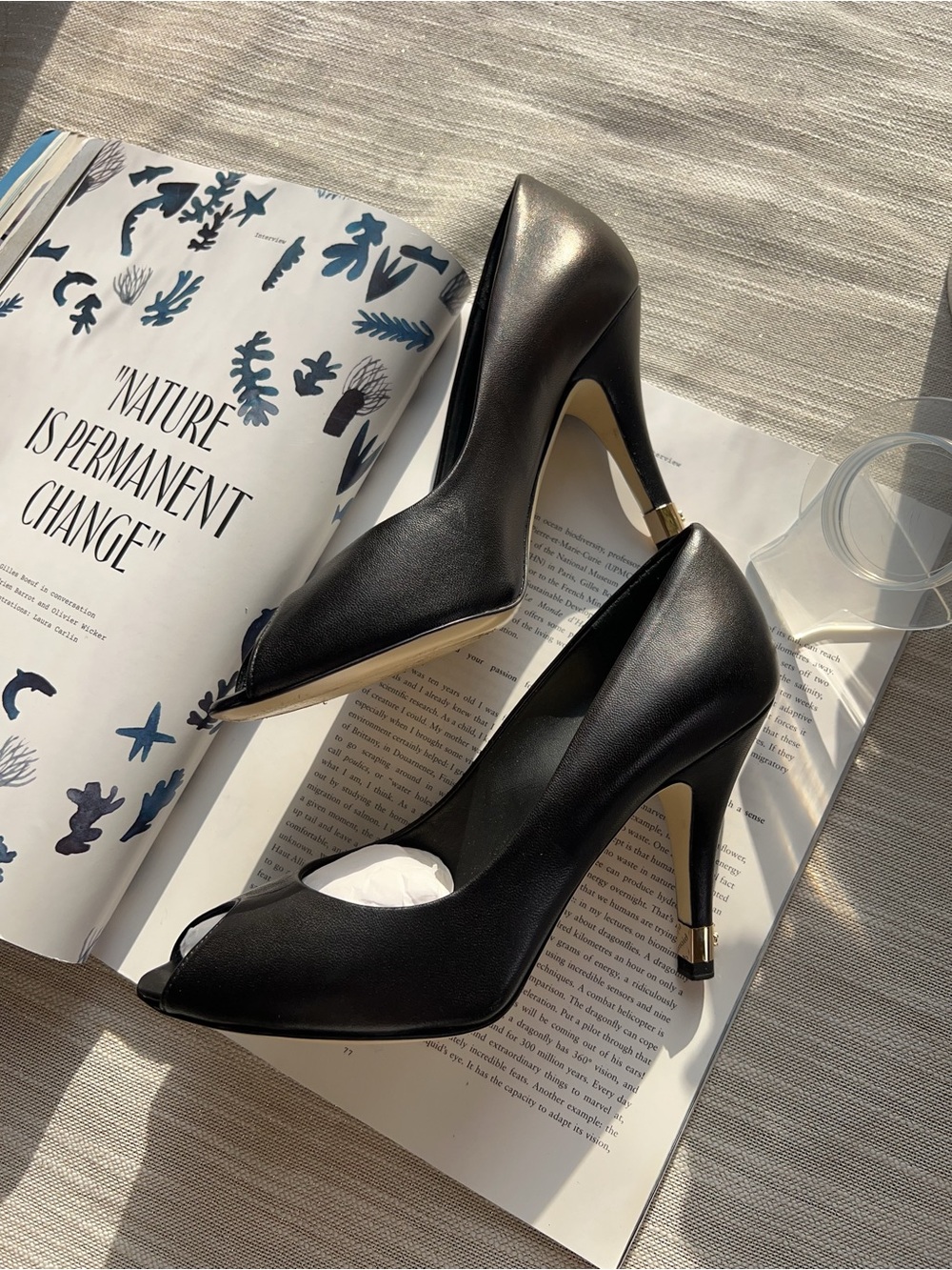 Chanel Black Leather CC Peep Toe Pumps